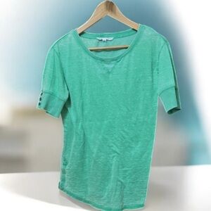 Jane and Delancey Women's Blouse Top Garment Dye Short Sleeve Size S Green